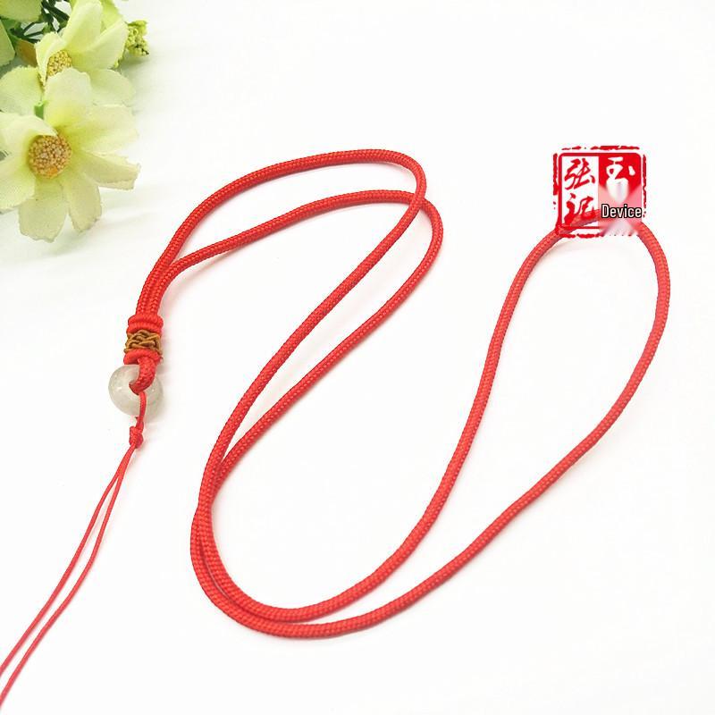 Jade Ethnic Style Handmade Jadeite Peace Pendant Woven Lanyard for Blessings