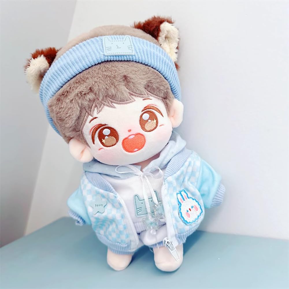Niannyyhouse 10cm~15cm 20cm 40cm Plüschpuppenkleidung Stirnband Kapuzenpullover Mantel Hose Baumwollpuppe Anziehzubehör (Hellblau 10cm~15cm)