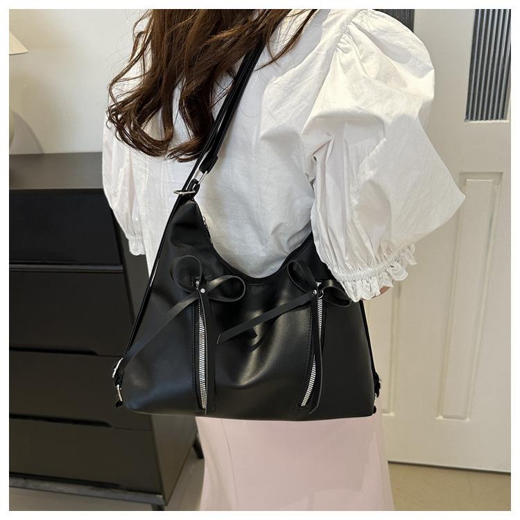 Korean Style Bowknot Faux Leather Tote Bag Versatile Women's Shoulder Handbag CLE