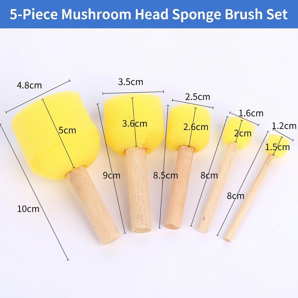 4/5pcs Mushroom Sponge Paint Daubers Wooden Handle Sponge Brushes for Kids Toddler Art Craft Stamping Graffiti DIY Painting