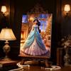 Classic Princess Jasmine Pearl Dress Pearl Art Painting Blue and Green Gradient Pearl Floral Embroidery Elements Pearl Inlay Frameless Craft Painting