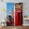 Black And White City Building 3D Printing Curtain Street View Building Red Bus Telephone Booth Simple Modern Decorative Curtain