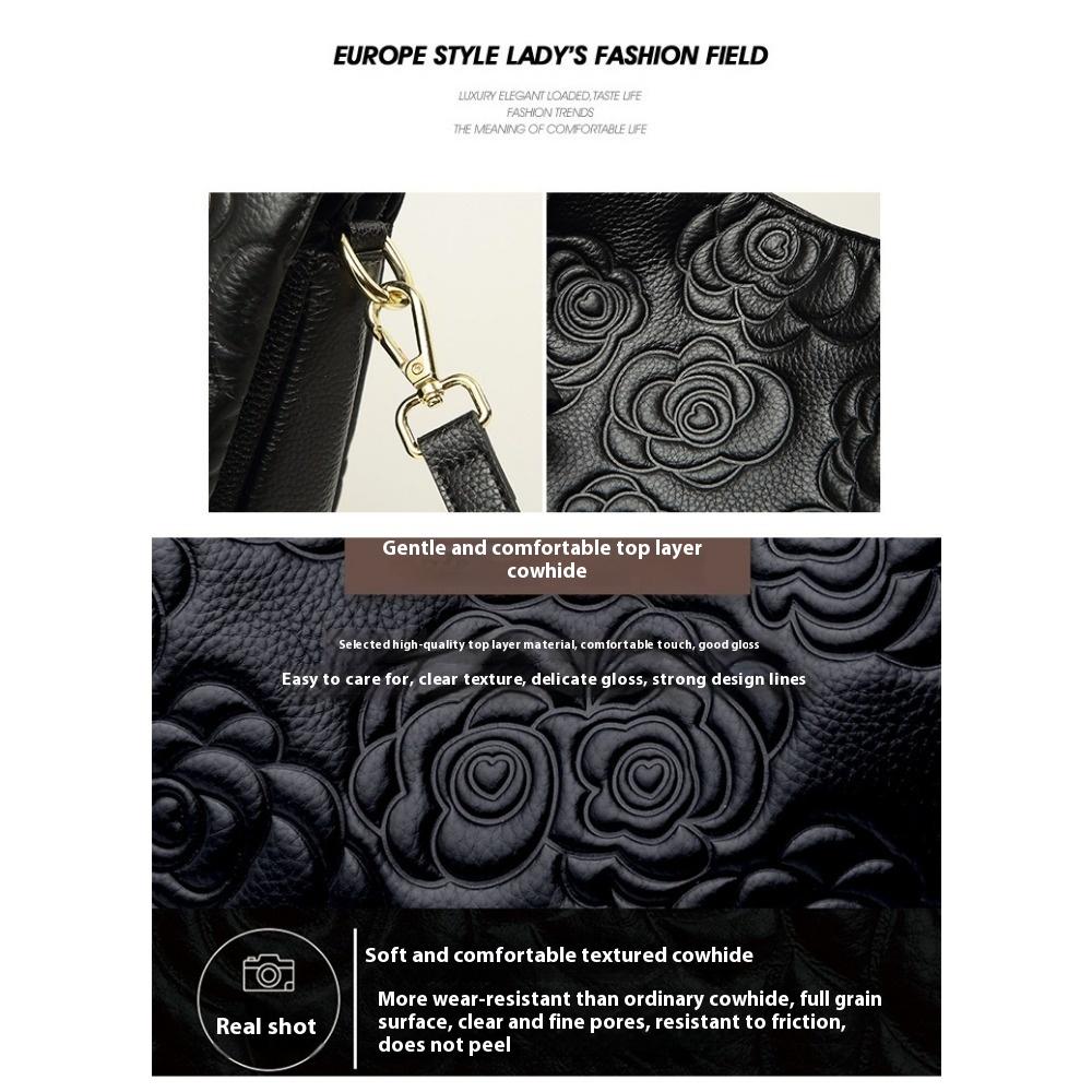 Genuine Leather Women's Bags Genuine Cowhide Bags Camellia Handbags Large Bags One Shoulder Messenger Bags