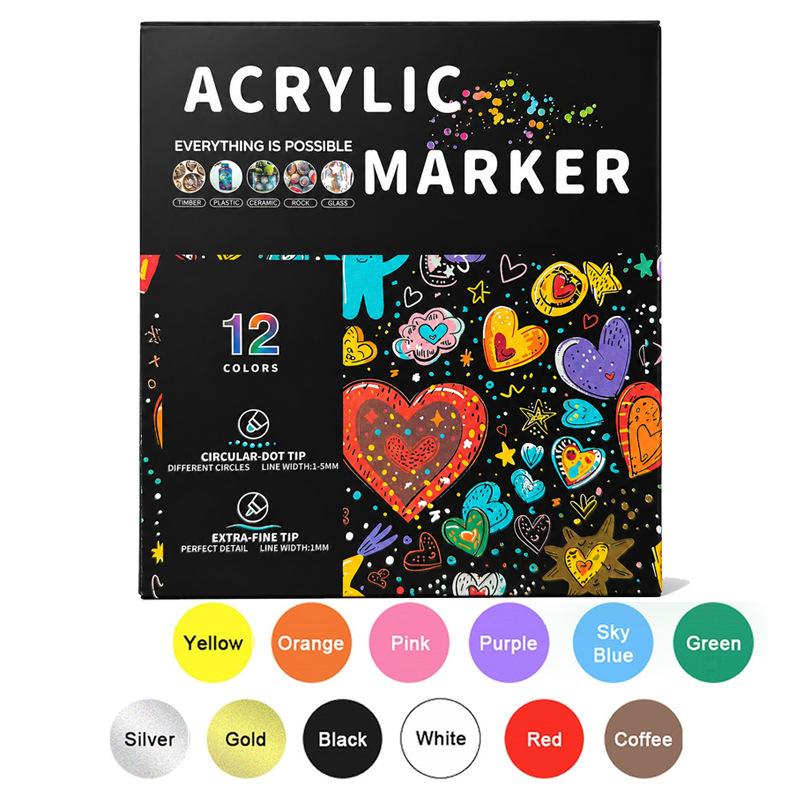 12Pcs/set Large Capacity 12 Color Double Head Soft Head Acrylic Marker Watercolor Pen Children's Drawing Pen Stationery Set