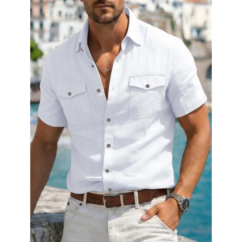 Men S Short Sleeve Casual Work Shirt With Double Chest Pockets S белый