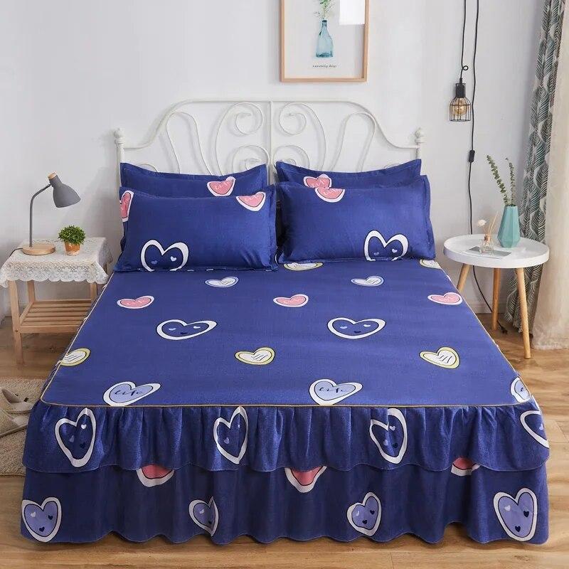 Lace Bed Sheet Skirt  Floral Printed Bed Cover Single/Queen/King Size Bedspread On The Bed (No Pillowcase