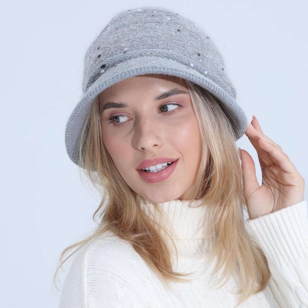 Knitted Hat Women's Autumn Winter Mixed Color Mother Rabbit Wool Pot Plush Thickened Warm Keeping Hat