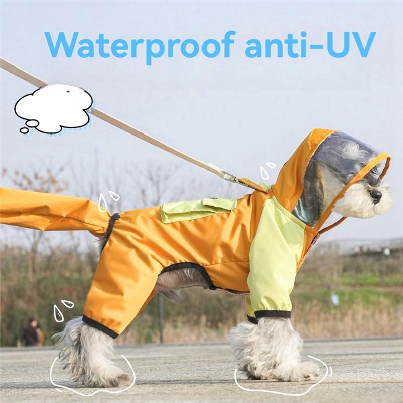 Dobrý Vodotěsný Psí Pláštěnka s Průhlednou Kapucí Kombinéza, Oblečení pro Domácí Mazlíčky pro Psy a Kočky, Odolná Vodotěsná Bunda