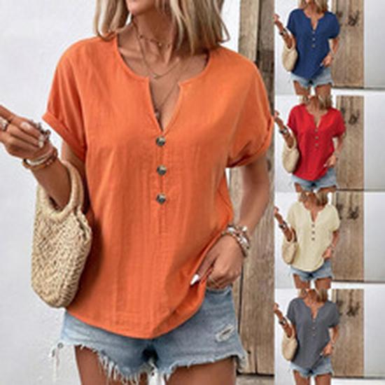 2026 Spring/Summer Casual Ribbed V-Neck Batwing Short-Sleeve Women's Top