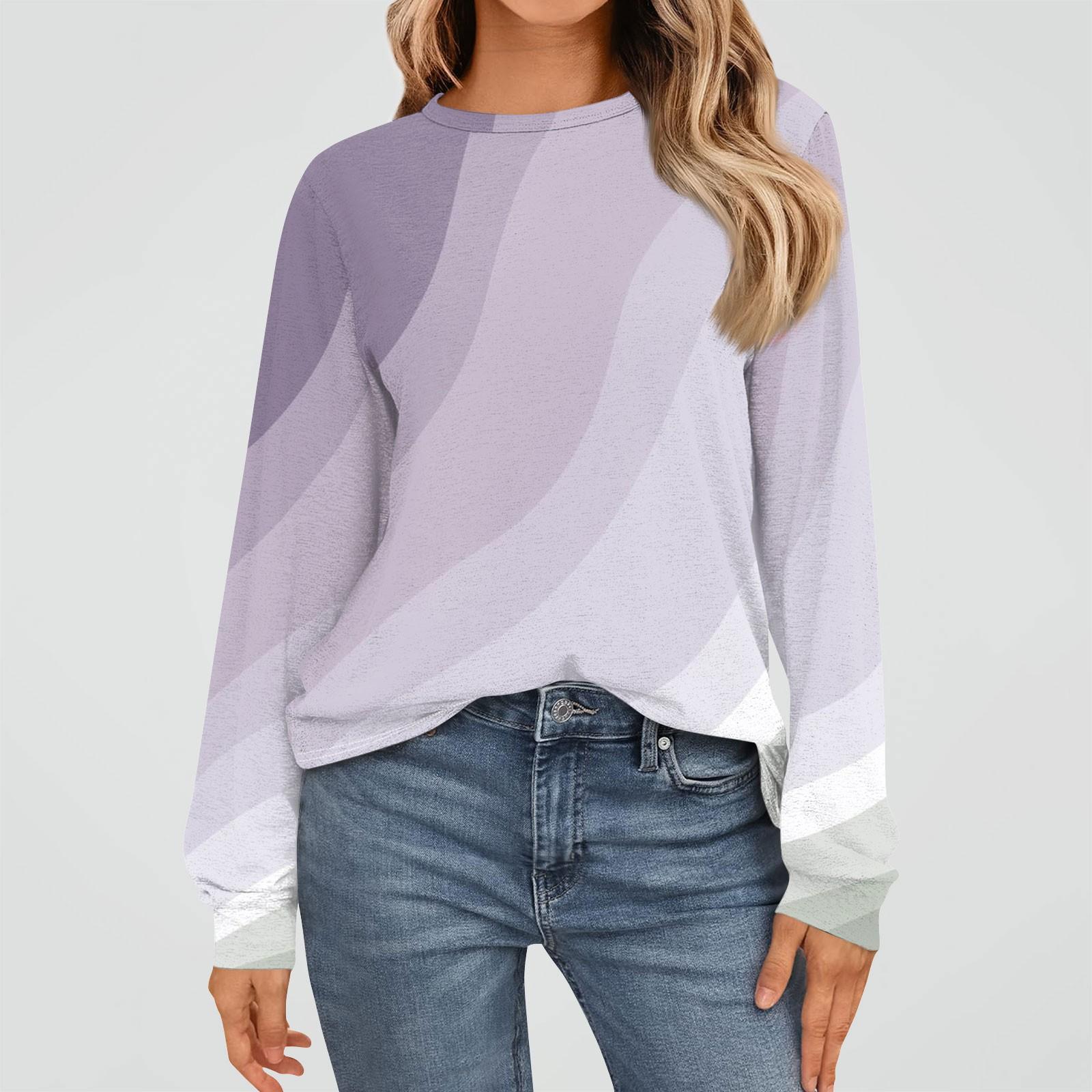 

Женская мода повседневная круглая горловина длинный рукав цветочный принт базовый топ XL небесно-голубой