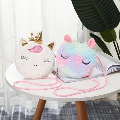Kinder Cartoon Niedliches Mädchen Einhorn Persönlichkeit Design Buntes Fell Einzel Schulter Crossbody Tasche