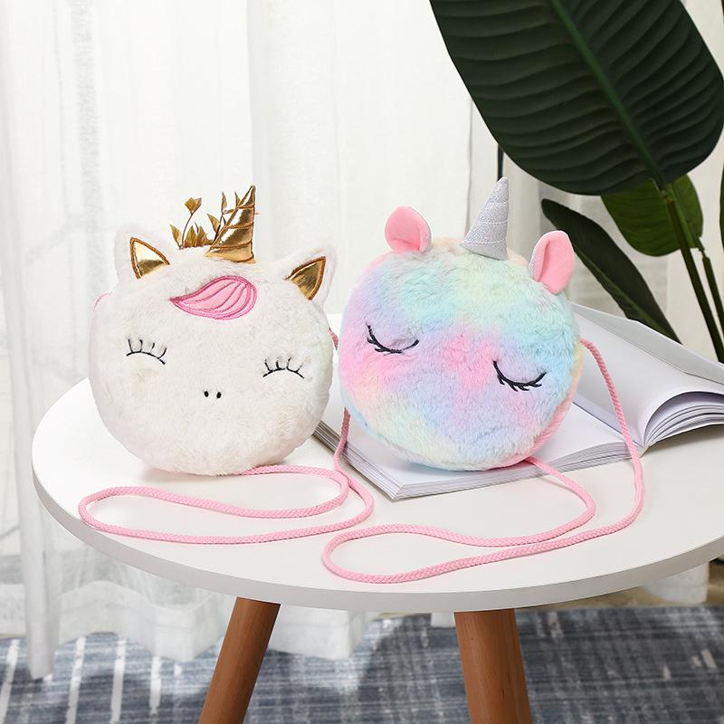 Children's Cartoon Cute Girl Unicorn Personality Design Colorful Fur Single-shoulder Crossbody Bag