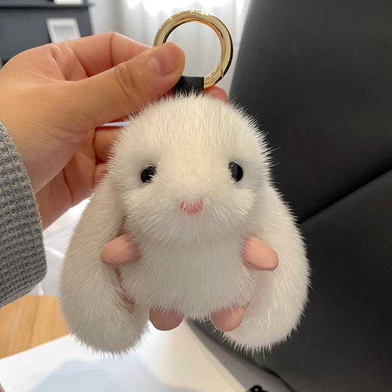 Rabbit Fur Keychain Women Bag Car Key Chain Pendant Decoration Jewelry Bags Hangings Accessories Gifts