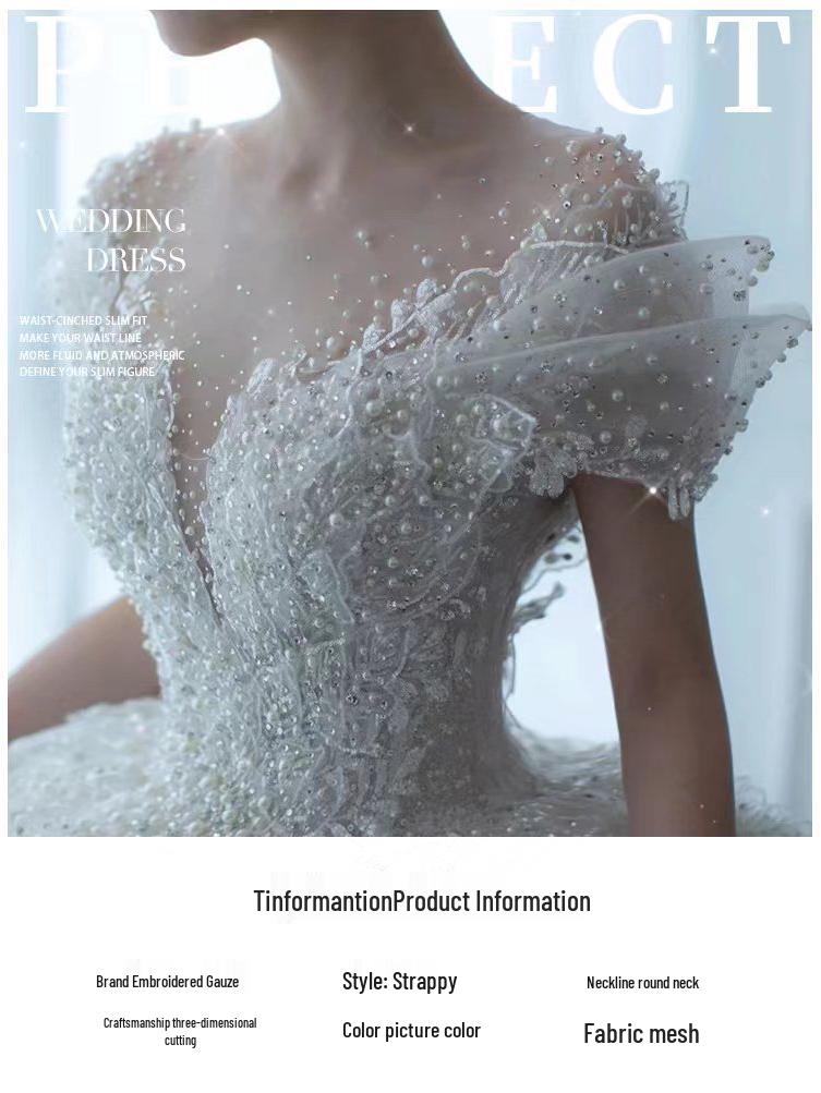 2025 French Luxury Wedding Dress for Petite Pregnant Bride - Princess Style with Train and Heavy Embroidery (D102)