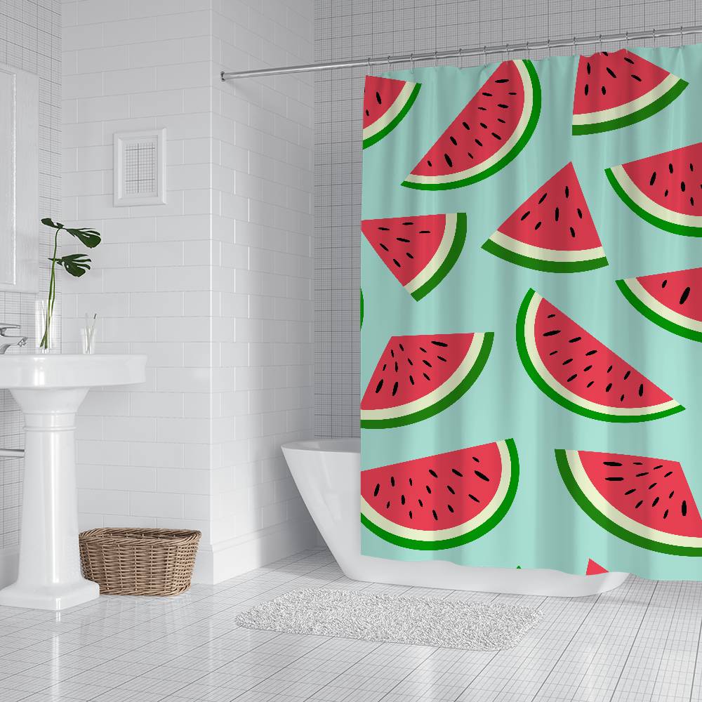 

Fruit Watermelon Pattern Print Bathroom Curtain Classic Fabric Shower Curtain With 12 Hooks Waterproof Bathroom Decor W60H190(CM)-1 Pcs