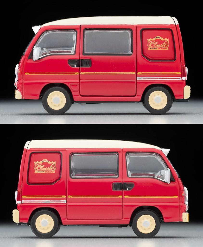 Tomica Limited Vintage Neo Subaru Sambar Dias, klasický, rok výroby 96, hotový produkt 316770 1/64 LV-N249b červená/bílá