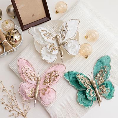 Glitter Christmas Butterfly Flower Xmas Tree Hanging Flowers Merry Christmas Decoration Xmas Happy New Year Gifts Navidad