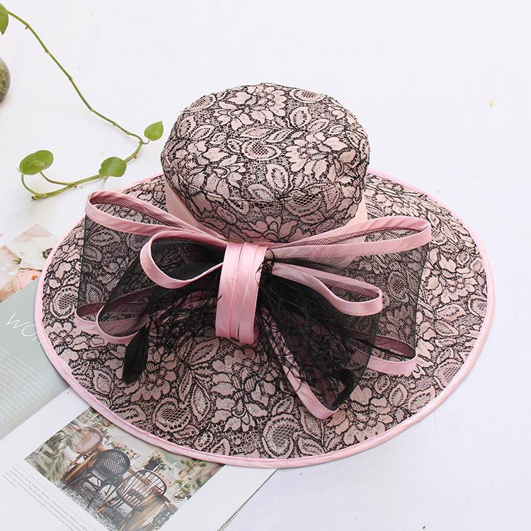 Fashion Trendy Brand Breathable Mesh Visor Women'S Summer Lace Flower Beach Hat Folding Sunscreen Sun Hat