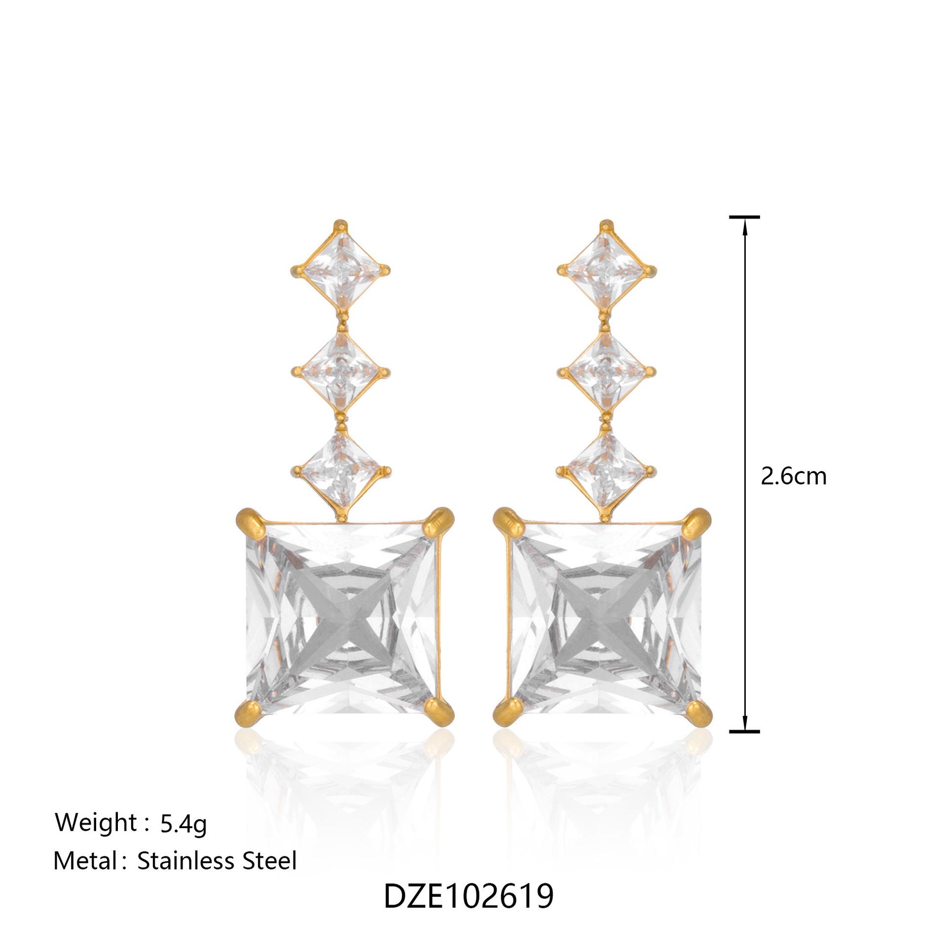 Korean Style Luxurious 18K Gold Stainless Steel Tassel Stud Earrings - Bling Square Sugar Pendant золотой