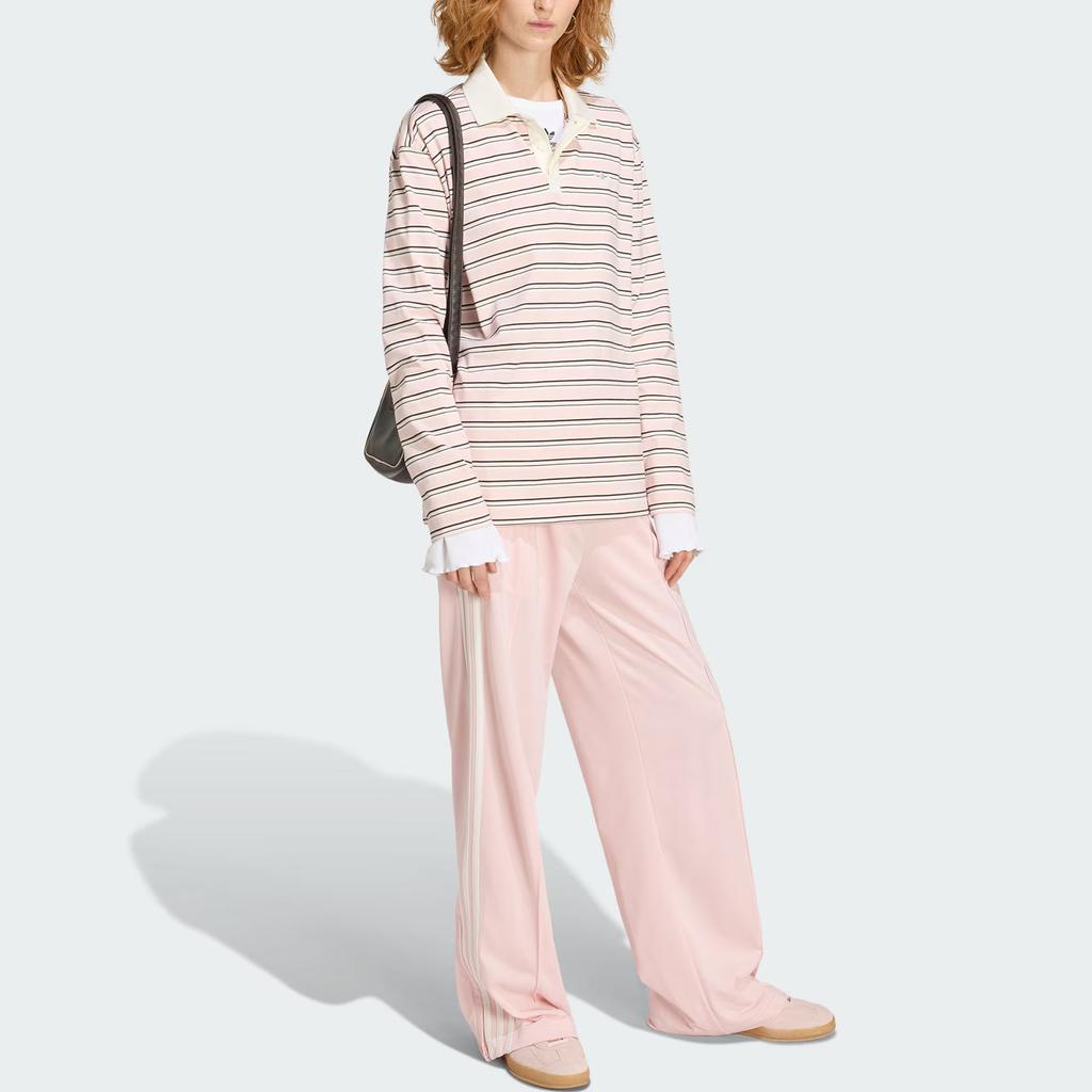 Adidas Originals Striped Oversized Long Sleeve Polo Shirt Women tops KU8351