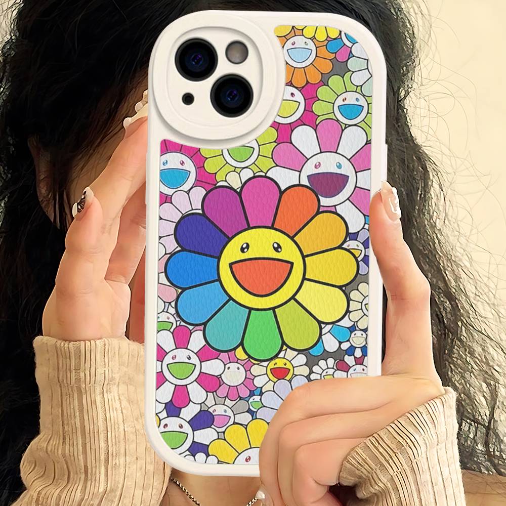 

T-Takashi M-Murakami For IPhone 16 15 14 13 12 11 Pro Max Plus Leather Phone Cover iPhone 16