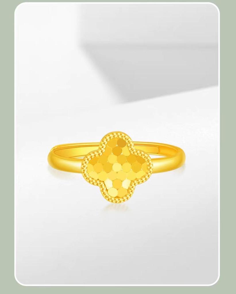 Gold Plated Dragon Scale Clover Ring: Women's Elegant Honeycomb Surface Open Finger Ring, Inspired by Xiaohongshu Style.