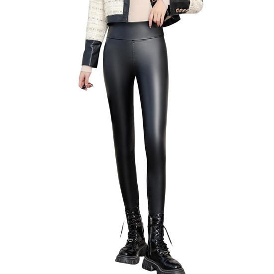 

Женские леггинсы с высокой талией, облегающие, с подъемом бедер, из искусственной кожи, бархатные L