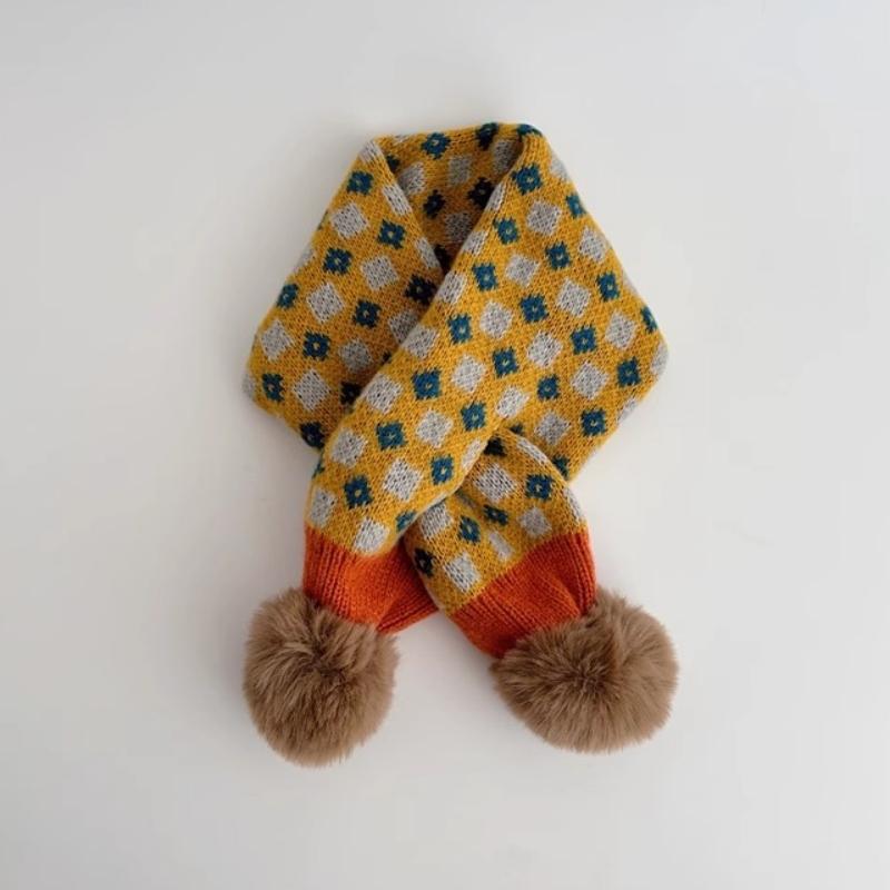 Baby Girl Boy Neck Scarves Kids Plaid Wool Scarf Children Knitted Girls' Scarfs For Toddler Child Cotton Warm Neckerchief Winter