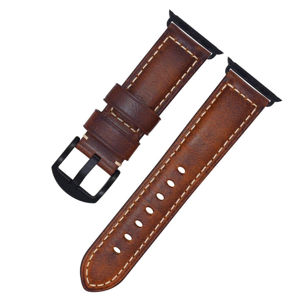First Layer Real Cowhide Retro Leather Watch Strap Replacement for Apple Watch Series 1 2 3 4 5 7 8 9 SE Smart Watch Accessory
