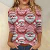 Women's Fashionable Casual Three-Quarter Sleeve Christmas Print Round Neck Top