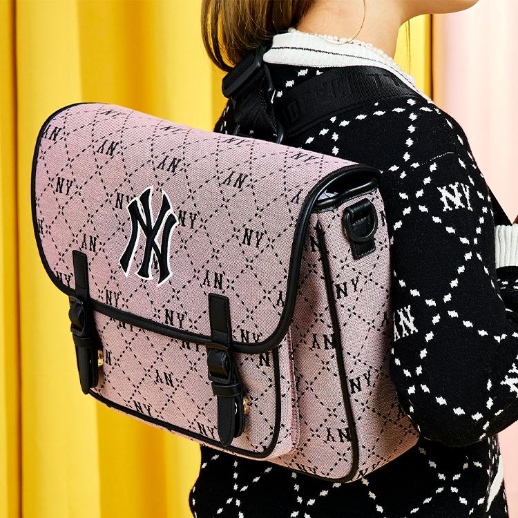 New MLB Polyester With Artificial Leather With Nylon Backpack Shoulder Bag, Crossbody Bag Regular Women's Pink 7ACRMD13N-50PKS