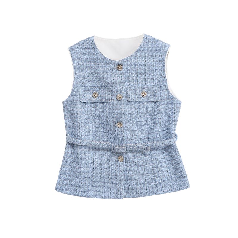 Kaslead New Women clothes Western Style Versitile Fashion Graceful Multicolor Belt Decoration Vest Vest