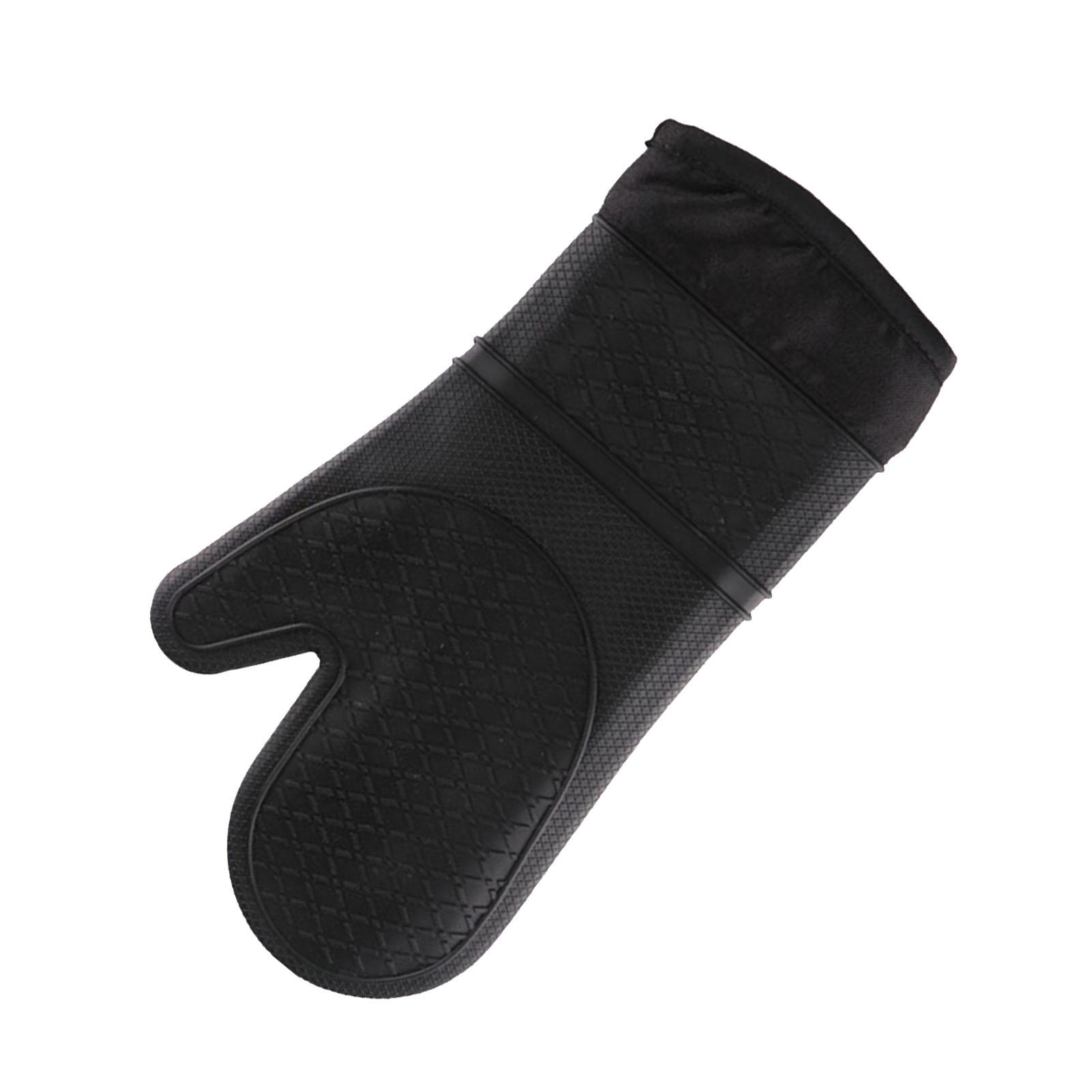 

Heat Resistant Gloves Thickened Silicone Cotton Lining Insulated Oven Mitts for Kitchen Cooking Baking Black