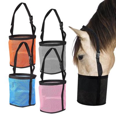 Futtersack für Pferde, robuster Futterspender aus Netzgewebe für Pferde mit verstellbarem Riemen, Futtereimer für Pferdemaulkorb zum Füttern von Getreidepulverergänzungsmitteln