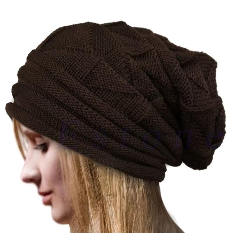 Gorro de malha de inverno para mulheres, chapéus largos e folgados, gorro quente para áreas externas, boné feminino, esqui na neve, gorros quentes de lã
