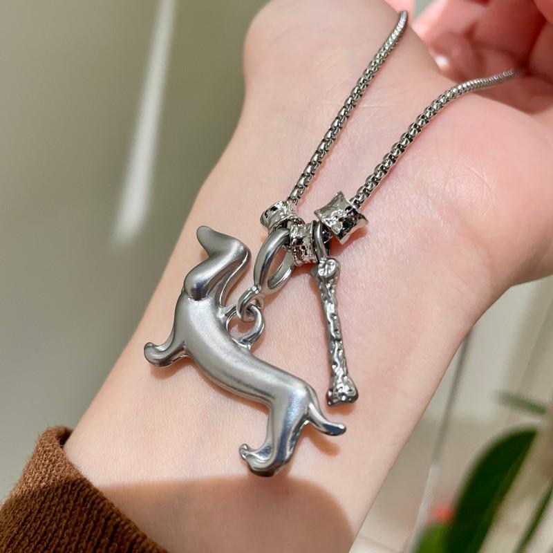 Korean Dachshund Puppy Luxury Necklace - High-End Sweet & Cool Silver Sweater Chain