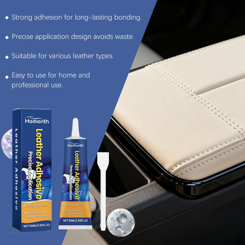 Car Leather Repair Glue 50ml Kit Pro-Strong Bond with Applicator High Strength Adhesive for Vinyl Dashboard Seals Fast Curing