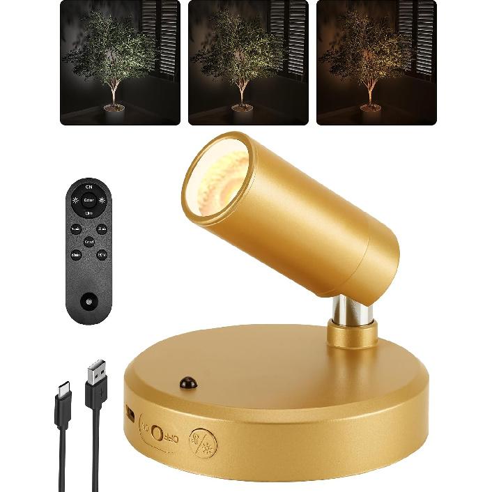 EZVALO Indoor Spotlights, Picture Lights for Wall, Uplights | 5500mAh Rechargeable Battery, with Remote, Mini, Wireless, Magnetic, Timer, 3 Color