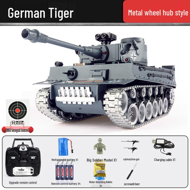 Brothers 812 German Tiger Remote Control Alloy Tank - Metal Tracked & Water Bomb Launching Toy for Boys