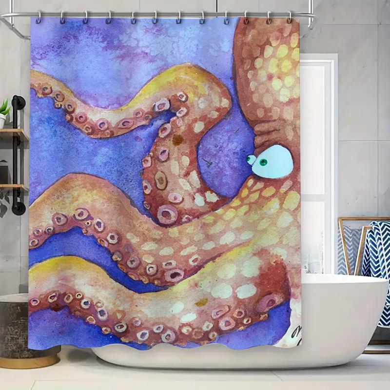 

Octopus Bath Mat Waterproof Anti-Slip Shower Curtain With Cartoon Print For Bathroom Decor Blue Purple Yellow Orange Colors Avai W60H190(CM)-1 Pcs