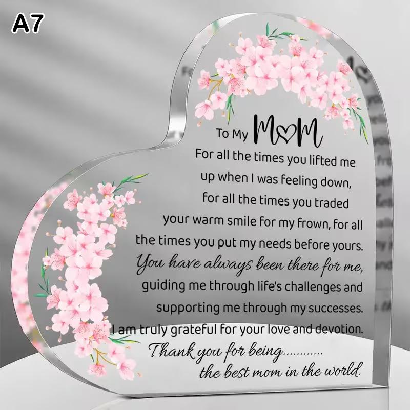 Mom Acrylic Heart Sign Mother'S Day Plaque Ornament Grateful Gift Desk/Table Decor For Mom Holiday Mother Birthday