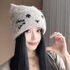 Korean cat ears cute knitted hat women's autumn and winter cold and warm ear protection wool hat sweet versatile bald hat