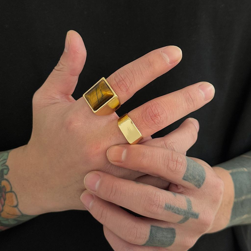 Ingemark 2 Pcs/Set Trendy Geometry Alloy Chunky Wide Rings for Men Vintage Inlaid Resin Finger Knuckle Ring Hip Hop Male Jewelry
