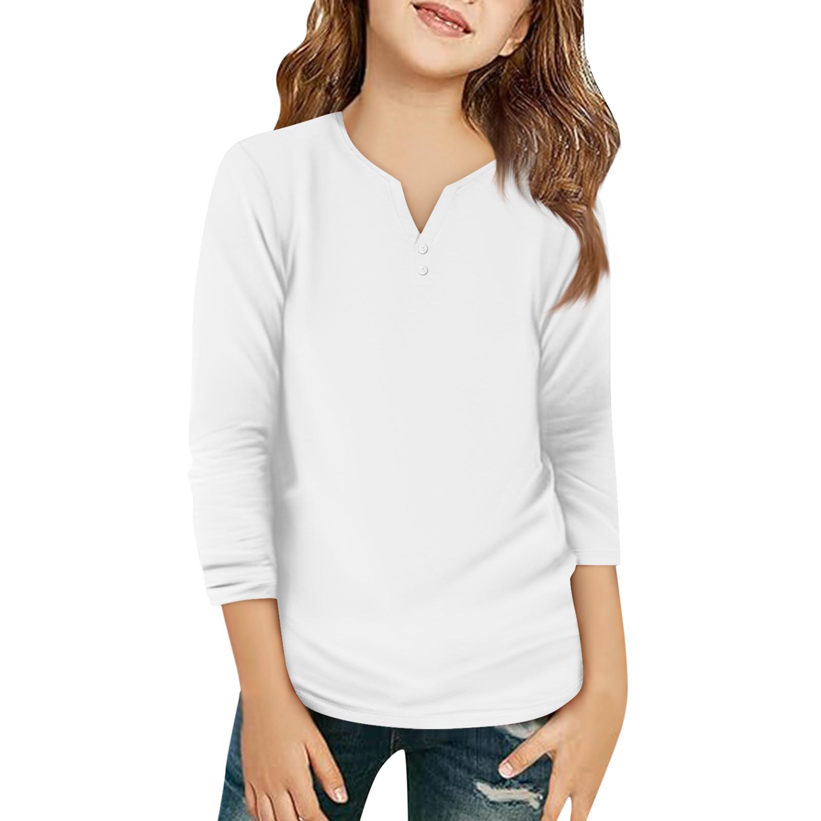 

Детская футболка с рукавом 3/4, повседневная футболка с принтом, круглый вырез, блузка-пуловер 160 белый