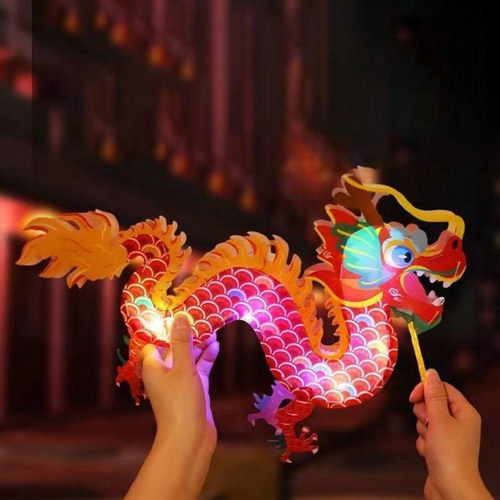 DIY Craft Mid-Autumn Dragon Dance Lantern Cartoon Handheld Dragon Lantern  Children's Toys