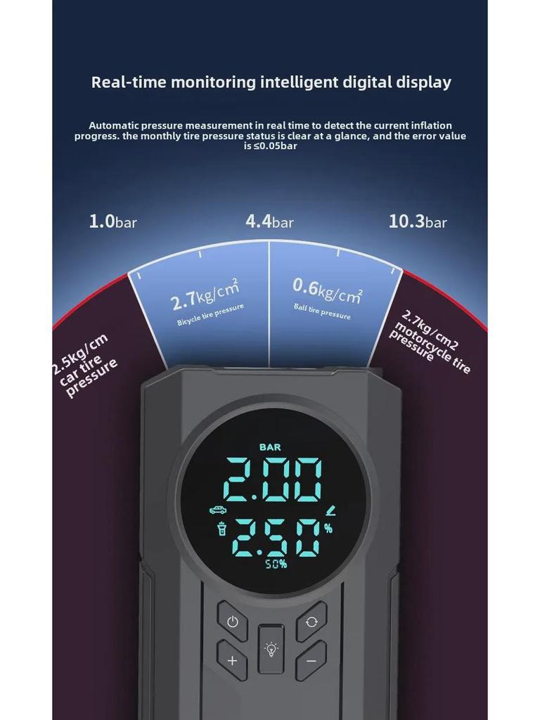 Portable Intelligent Wireless Car Air Pump with Digital Display and High Power