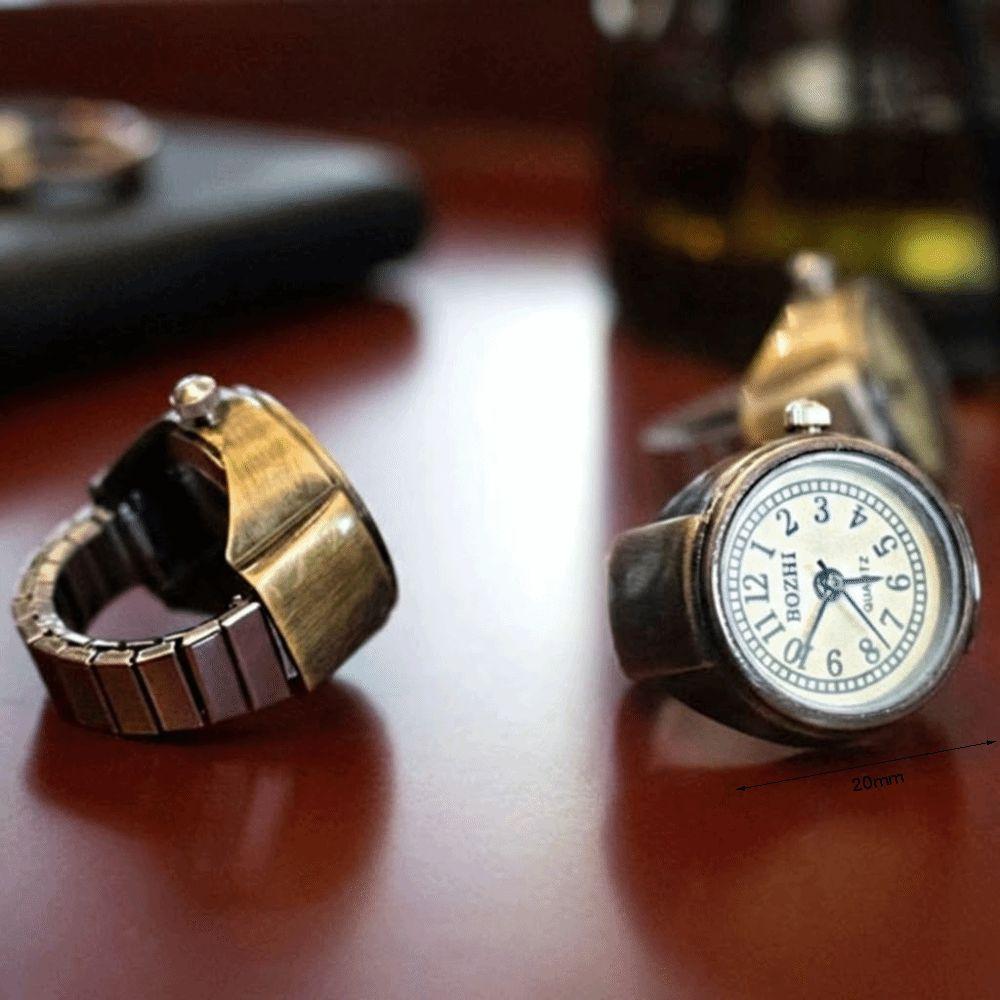 Vielseitige Vintage Fingeruhr Legierung Punk-Stil Ringuhr Elastisches Armband Digitales Display Quarz-Uhr für Männer und Frauen