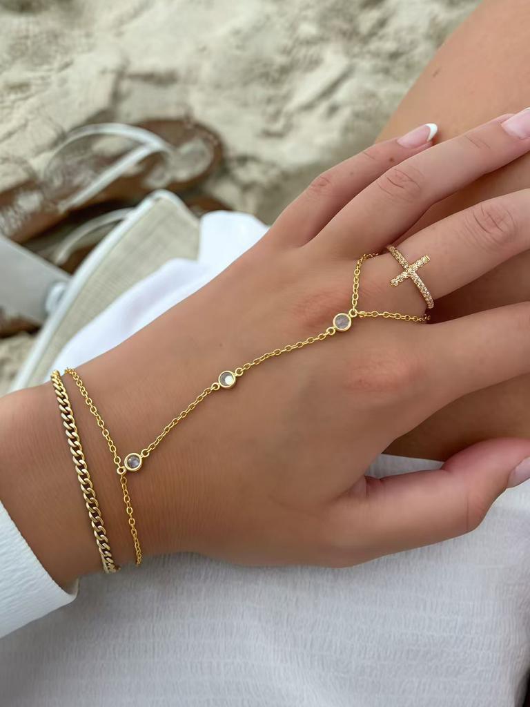 Minimalist Bracelet Jewelry Set Women's Cross Ring Integrated Ring Bracelet Exquisite Integrated Fashion Beach Style