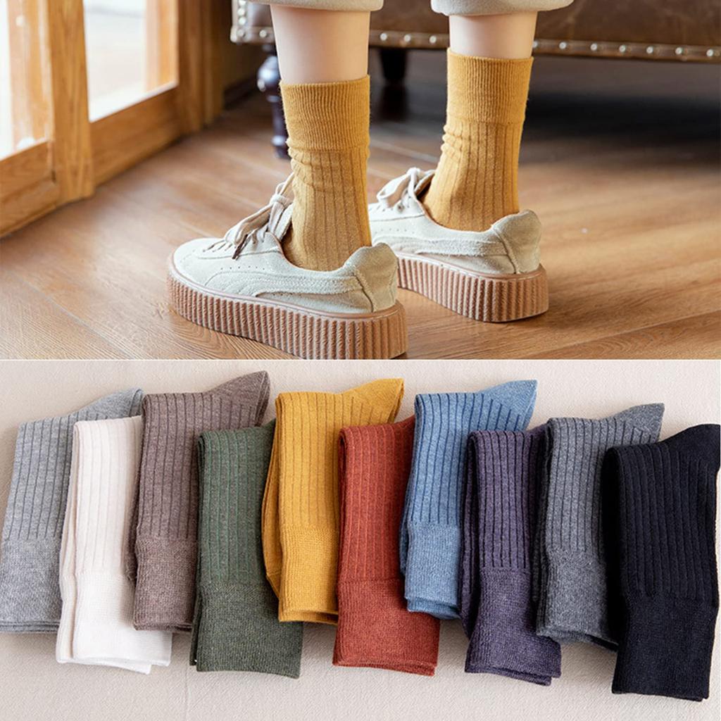 [DAMILY] Women's Socks, Spring/Summer/Autumn, 10-Pair Set, Stylish Cotton Socks, Colorful, Warm, Crew Socks, Plain, Cute, Casual, Indoor, Women's Sock