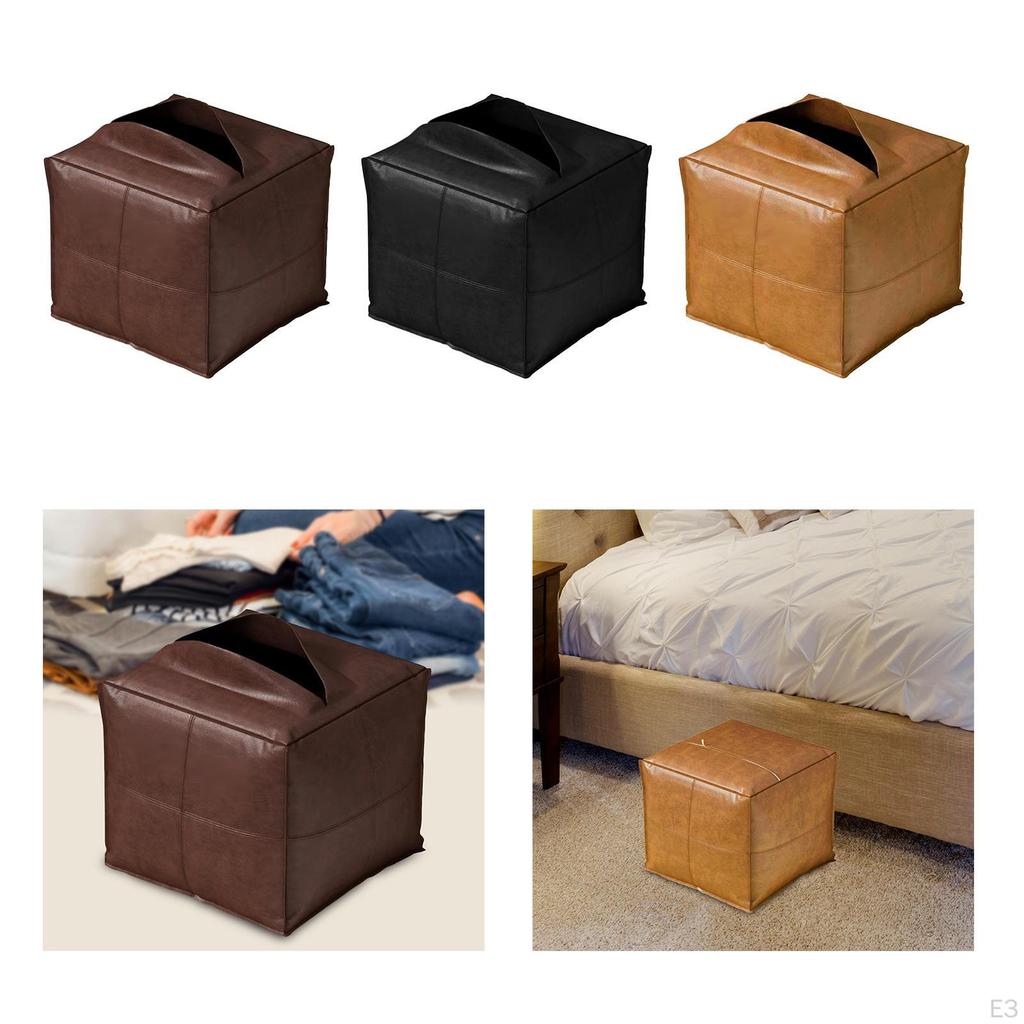 PU Leather Ottoman Cover for Foot Rest 45x45x40cm Storage Solution Bedroom